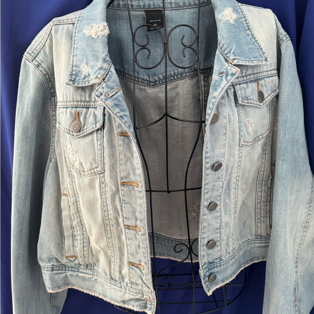 LONDONJEAN Light Blue Distressed Jean Jacket